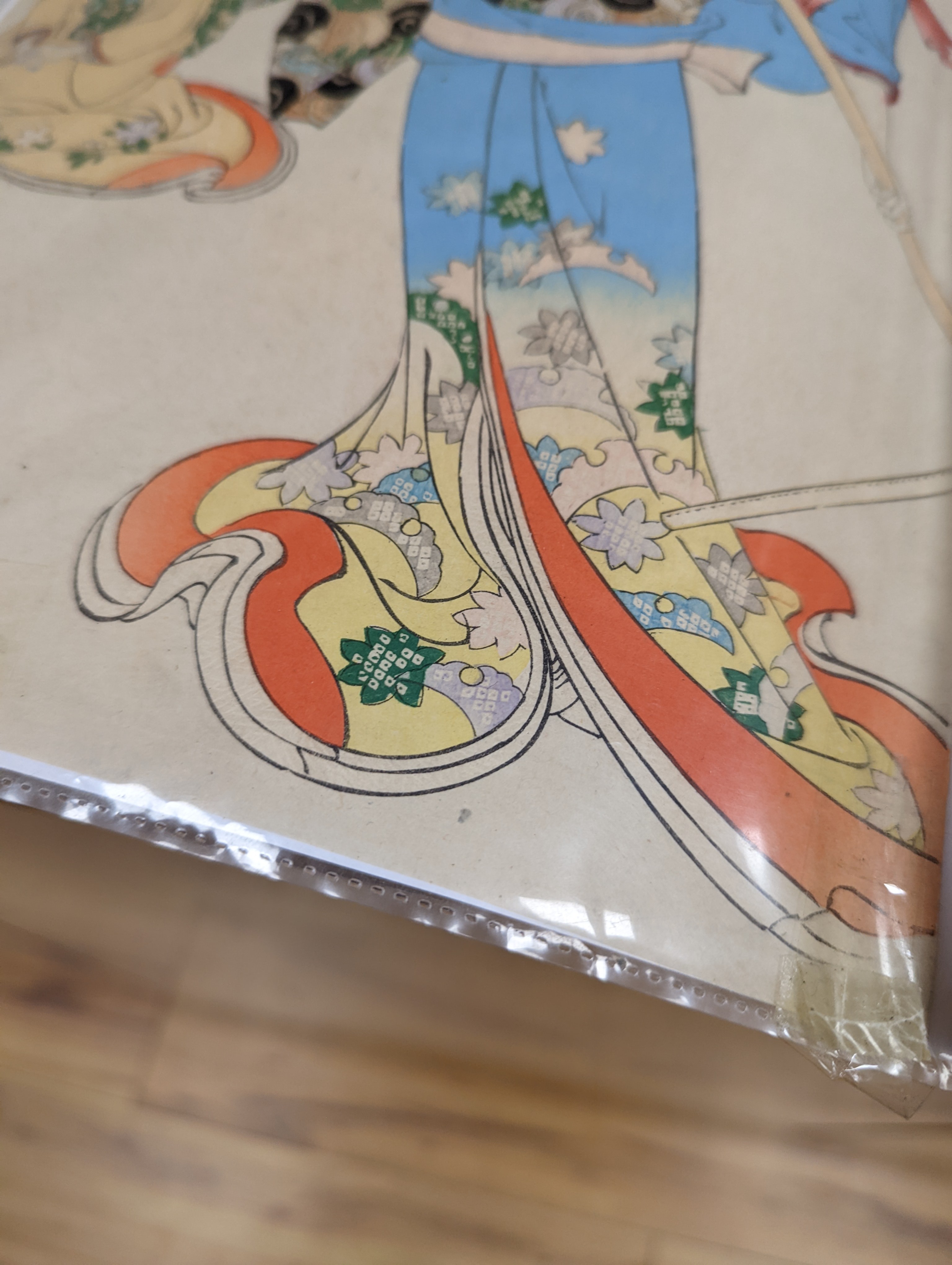 Three Japanese woodblock triptychs by Chikanobu Toyohara and others, Oban format